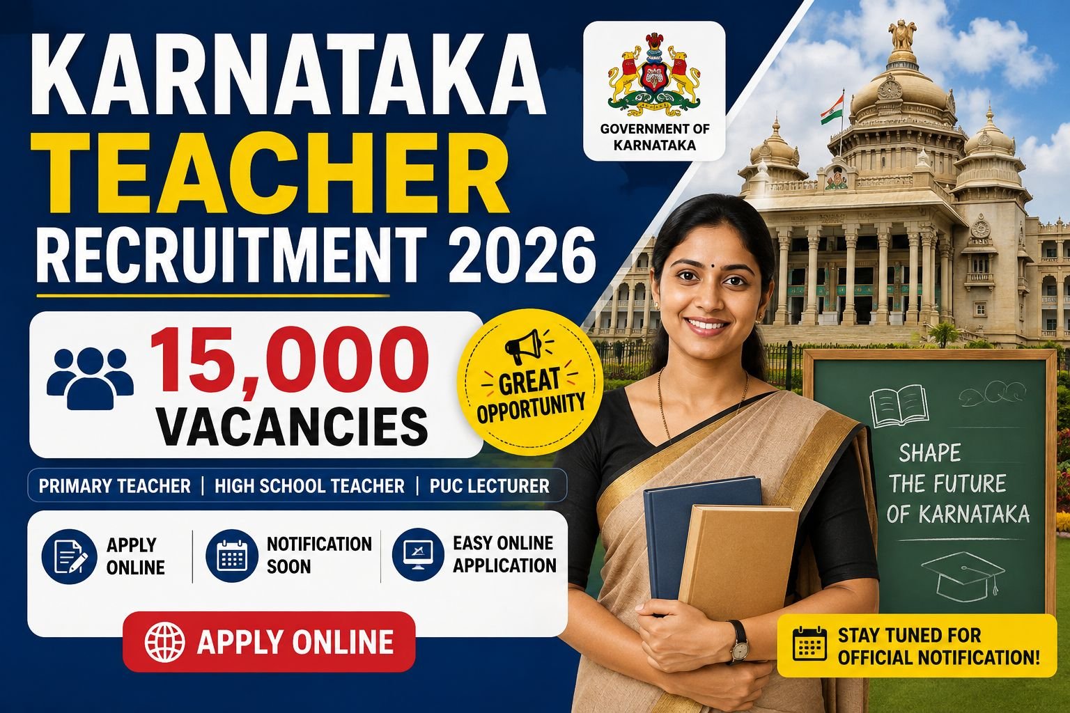 Karnataka Teacher Recruitment 2026 - 15,000 Vacancies, Apply Online