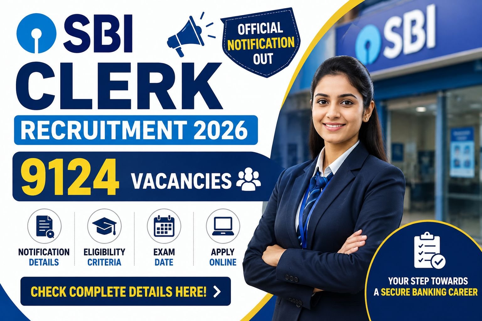 SBI Clerk Recruitment 2026: 9124 Vacancies, Apply Online